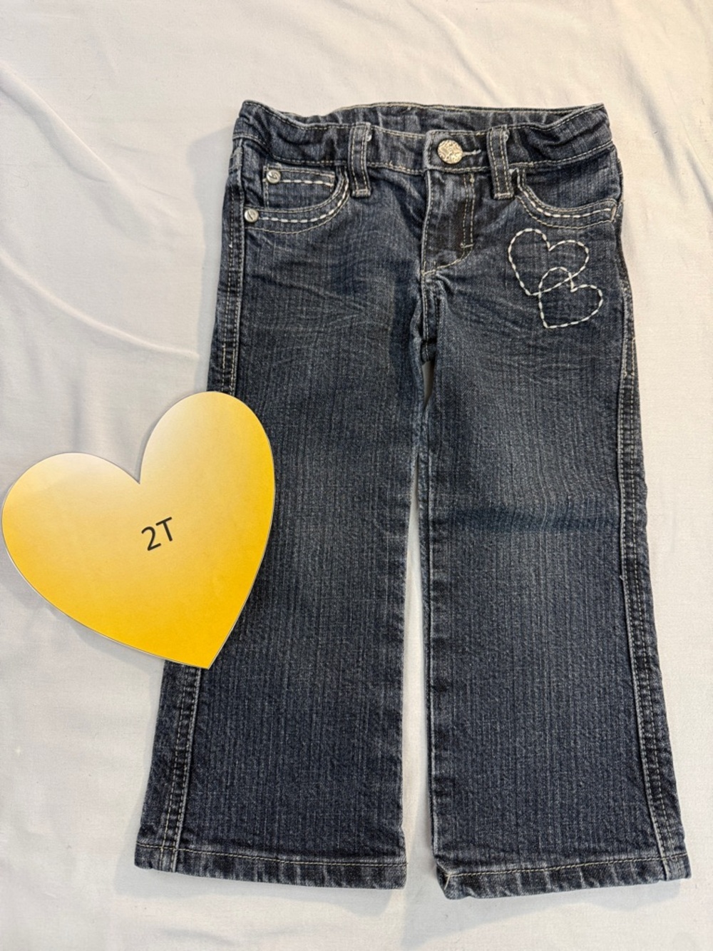 Kids straight cut denim jeans/pants with  embroidered design. Size 2